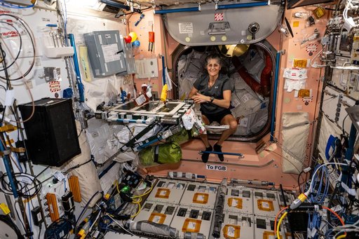 Astronaut Suni Williams is pictured at the galley inside the Unity module