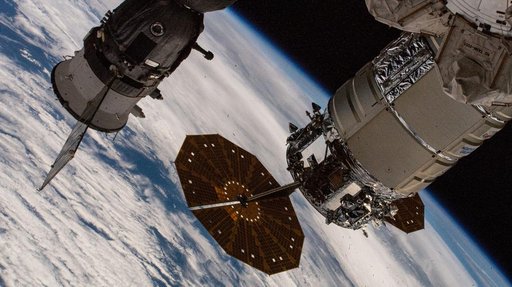 The Cygnus cargo spacecraft and the Soyuz MS-26 crew ship