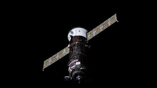 The Progress 90 cargo craft approaches the International Space Station