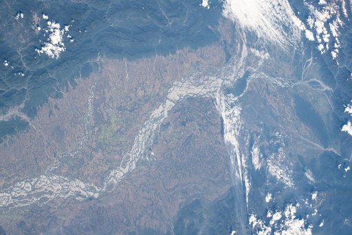 The Brahmaputra River in eastern India at the foot of the Himalayas