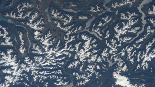 The snow-tipped Andes mountain range and its many lakes