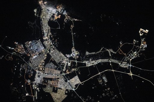 The well-lit city of Abu Dhabi, United Arab Emirates