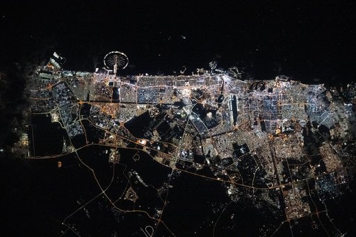The well-lit city of Dubai, United Arab Emirates