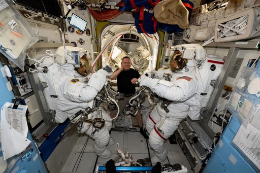 NASA astronauts evaluate their spacesuits