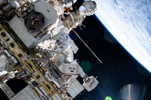 Astronaut Butch Wilmore works outside the International Space Station