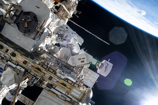 Astronaut Butch Wilmore works outside the International Space Station