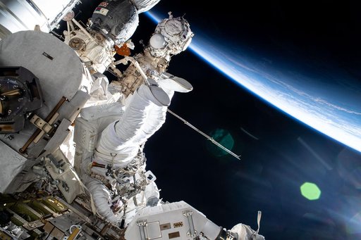 Astronaut Butch Wilmore works outside the International Space Station