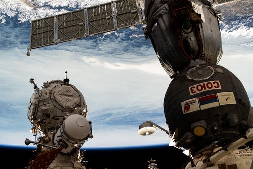 The Soyuz MS-26 crew ship and the Pirs docking compartment