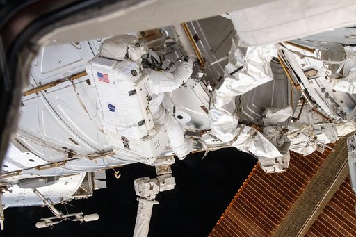Astronaut Butch Wilmore works outside the International Space Station