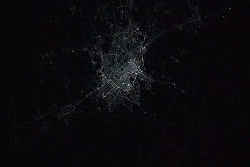 Almaty, Kazakhstan's largest city, pictured  at night from the space station