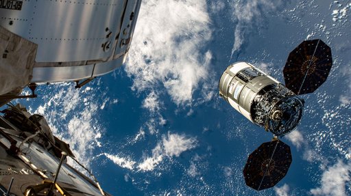 The Cygnus space freighter begins its departure from the International Space Station