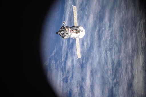 The Soyuz MS-26 spacecraft backs away from the International Space Station