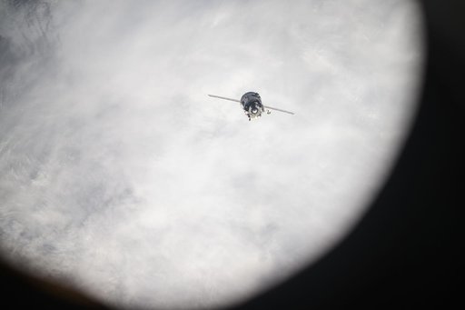 The Soyuz MS-26 spacecraft backs away from the International Space Station