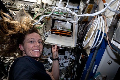 Astronaut Nichole Ayers shows off biology research hardware