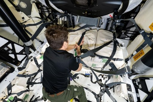 NASA astronaut Anne McClain works inside the SpaxeX Dragon