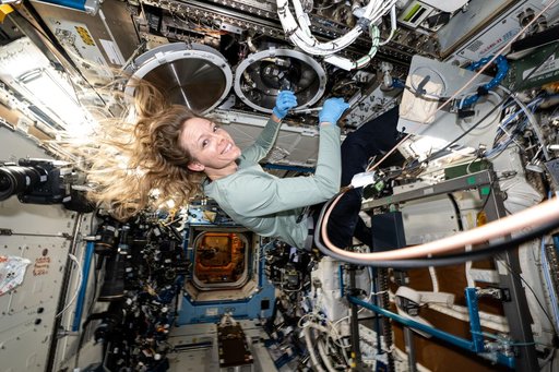 NASA astronaut Nichole Ayers swaps sample cartridges inside the Material Science Laboratory