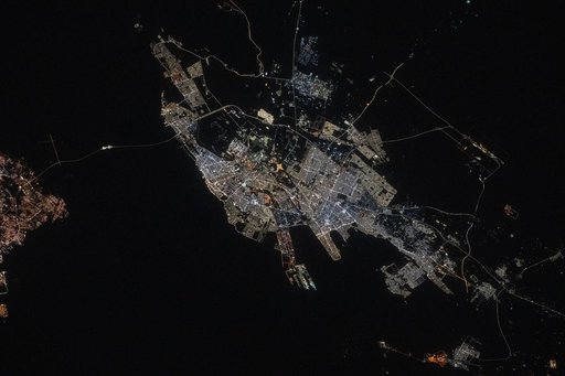 The port city of Dammam, Saudi Arabia, pictured at night
