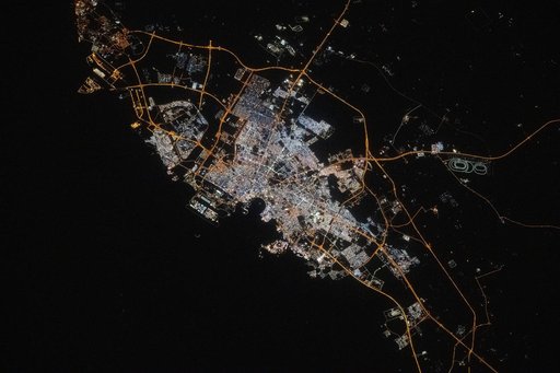 Doha, the capital and largest city of Qatar, pictured at night