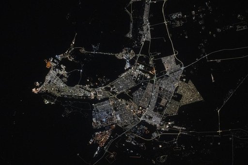 Abu Dhabi, the capital of the United Arab Emirates, pictured at night