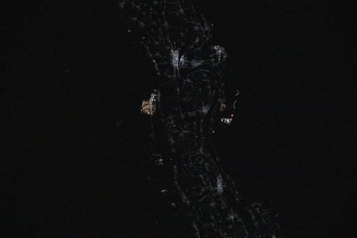 Sohag, Egypt, on the River Nile's fertile plain, pictured from the International Space Station