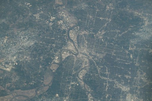 Kansas City, the largest city in Missouri, pictured from the International Space Station