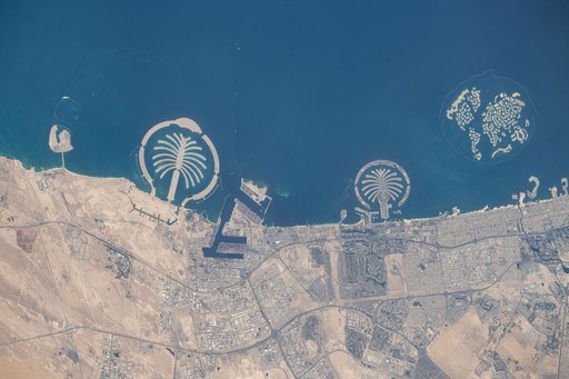 Artificial islands built on the Persian Gulf coast of Dubai, United Arab Emirates