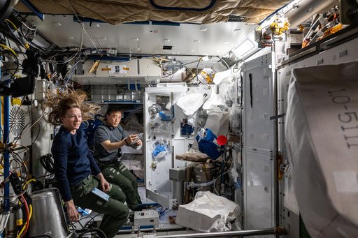 NASA astronauts Nichole Ayers and Jonny Kim replace electrical hardware