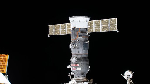 The Progress 92 cargo craft docked to the International Space Station