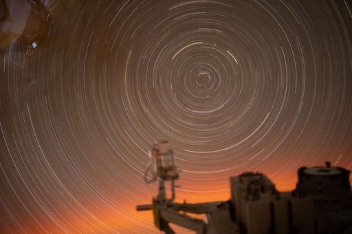 Circular arcs of star trails viewed from International Space Station