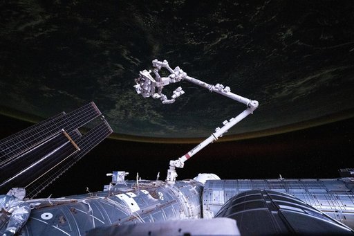 The International Space Station's U.S. segment gleams during an orbital sunset