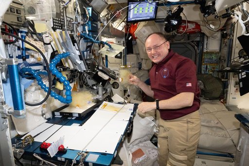 NASA astronaut Mike Fincke performs research operations for the BioNugtrients-2 investigation