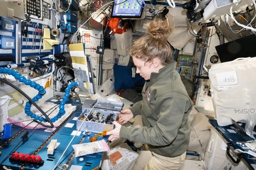 NASA astronaut Zena Cardman conducting research operations for a biotechnology experiment