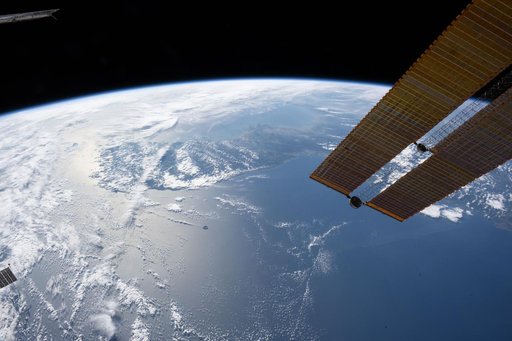 A partly cloudy Korean Peninsula surrounded by the Sea of Japan and the Yellow Sea