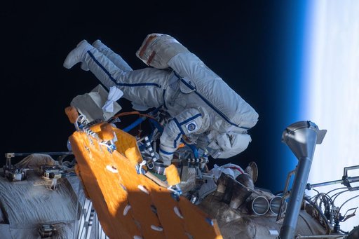 Roscosmos cosmonaut Alexey Zubritsky during a spacewalk