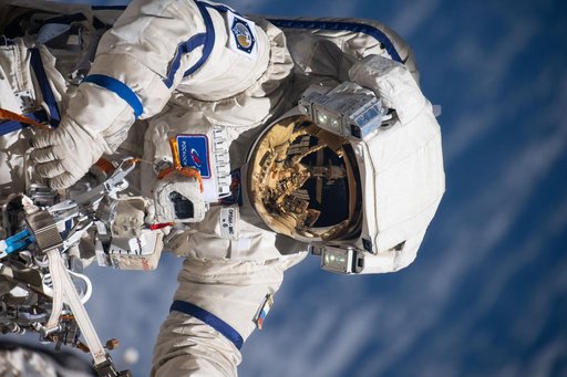 Roscosmos cosmonaut Alexey Zubritsky during a spacewalk