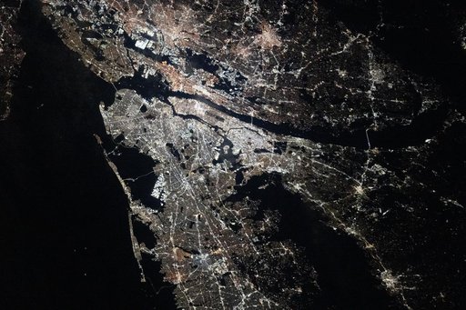 The New York–Newark–Jersey City Metropolitan Statistical Area is pictured at night