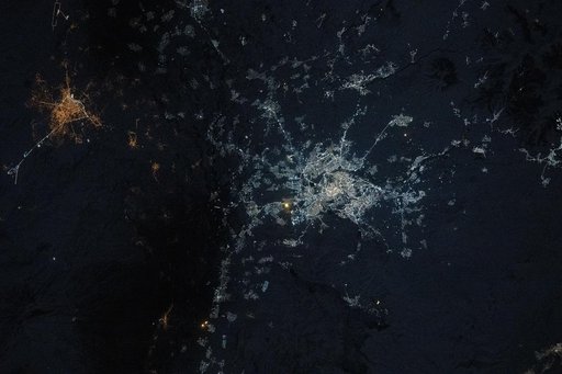 The city lights of Yerevan, Armenia, and Iğdır, Türkiye