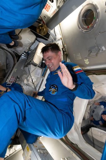 Roscosmos cosmonaut Andrey Fedyaev enters the International Space Station