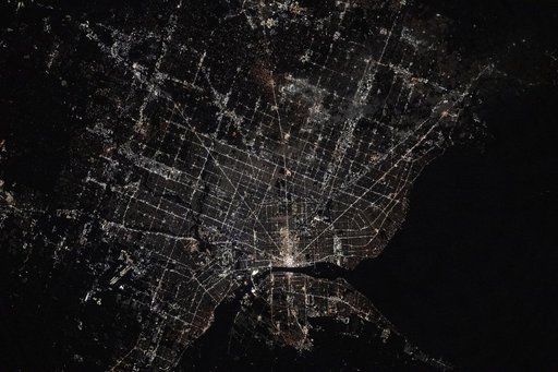 Detroit, Michigan, pictured at night from the International Space Station