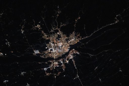 Quebec City pictured at night from the International Space Station