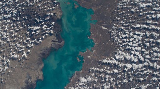 The western freshwater portion of Lake Balkhash in Kazakhstan