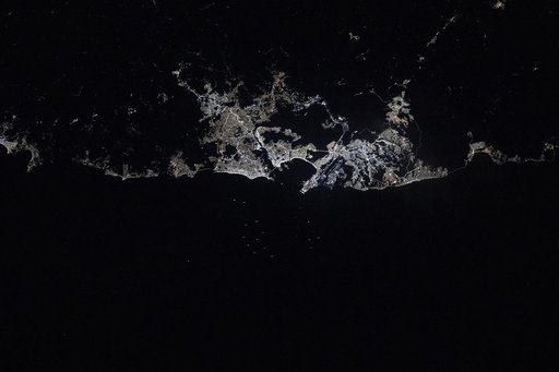Vitoria lights up the eastern Atlantic coast of Brazil