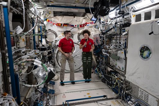 NASA astronauts Jack Hathaway and Jessica Meirinside the Kibo laboratory module