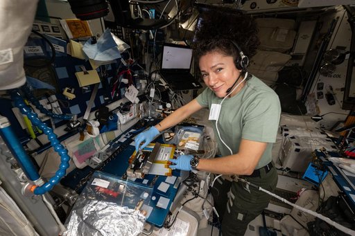 Astronaut Jessica Meir conducts a biotechnology investigation