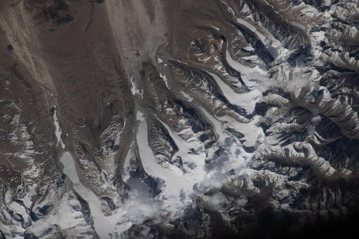 Glaciers flow downhill from the Himalayas’ northern slopes onto China's Tibetan Plateau