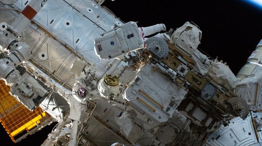 NASA astronauts Jessica Meir and Chris Williams during a spacewalk