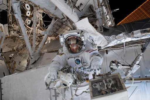 NASA astronaut Jessica Meir is pictured during a spacewalk