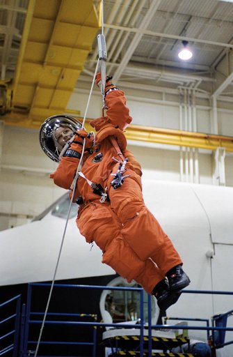Preflight coverage of STS-114 & Expedition 7 Crews, Emergency Egress Training
