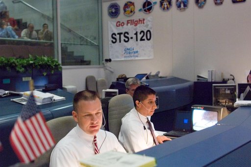 STS-120 Flight Controllers on console during mission (Launch) - (Bldg. 30s, WFCR)