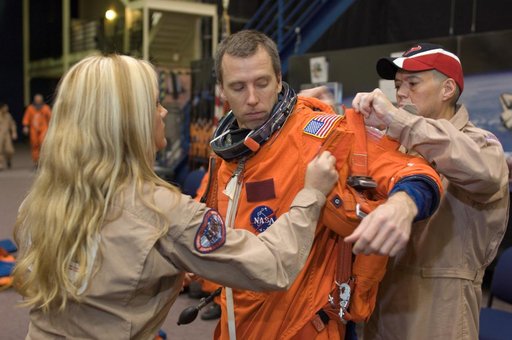 STS-125 Crew during Post Insertion/Deorbit Prep training in CCT II mockup.